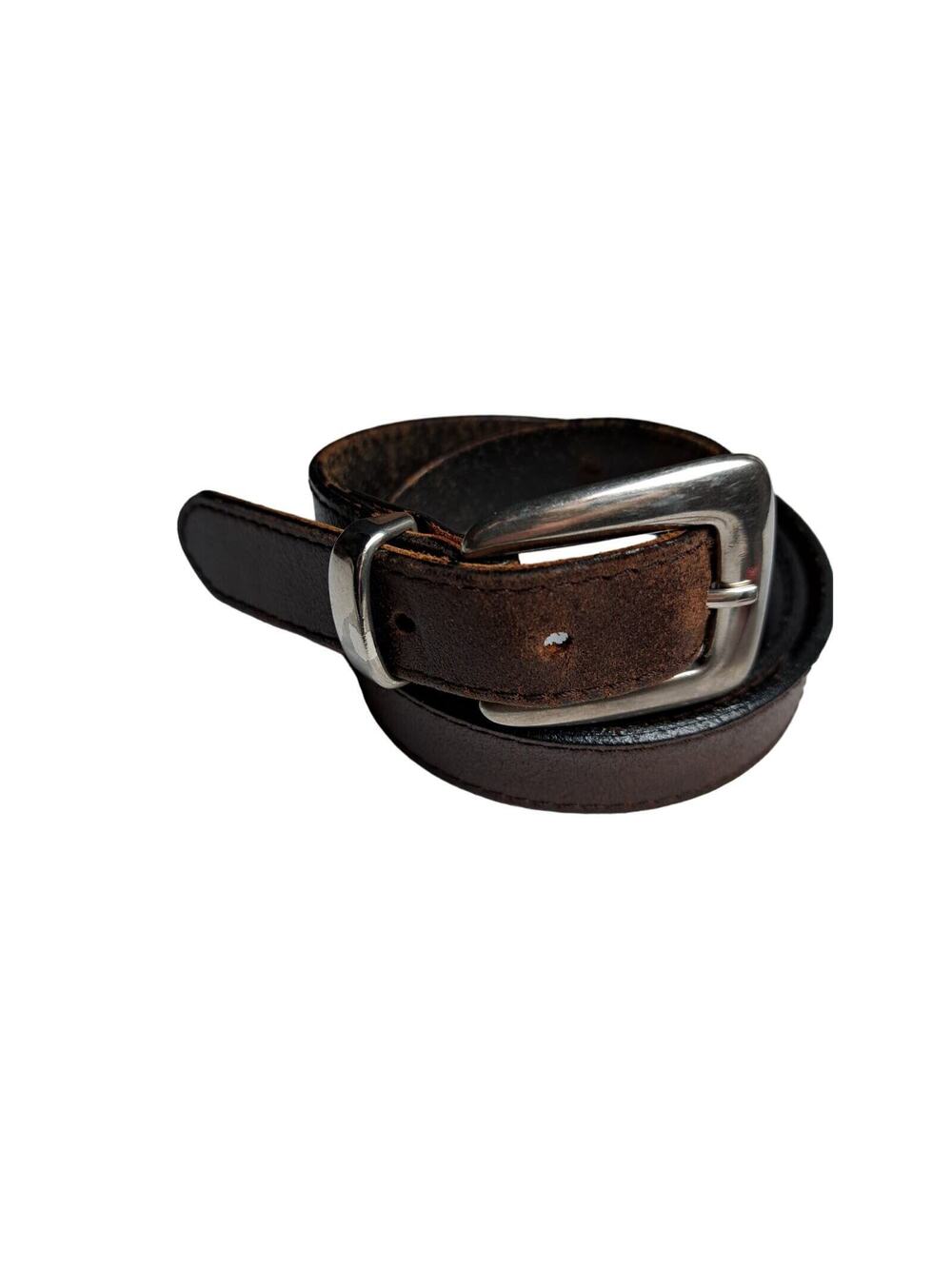 Brown Genuine Leather Belt 37" Silver Buckle Mens Unisex Casual Soft Leather